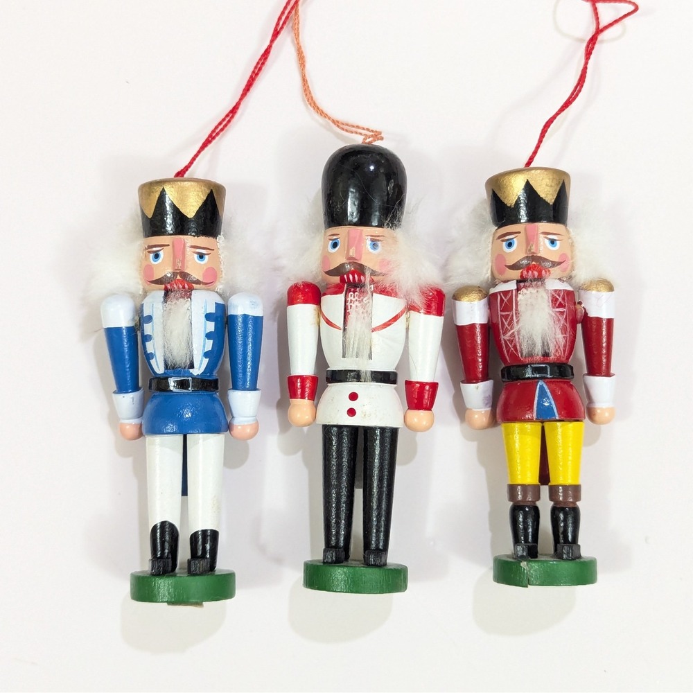 Vintage Midwest Cannon Falls 4" Nutcracker Wooden Christmas Ornaments Set of 3